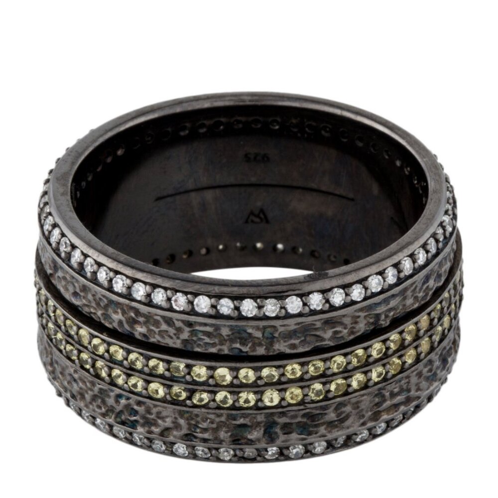 STEPHEN WEBSTER DIAMOND & YELLOW SAPPHIRE STERLING SS HIGHWAY SPINNER BAND RING - Picture 5 of 6